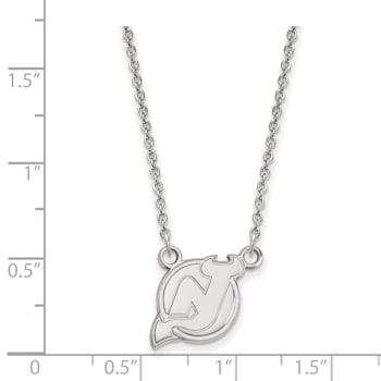 Rhodium Over Sterling Silver NHL LogoArt New Jersey Devils Small Necklace