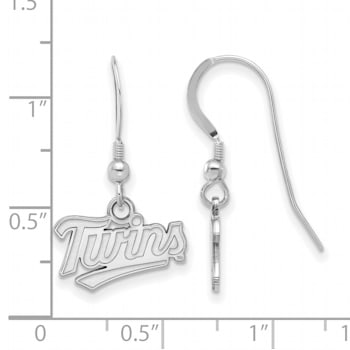 Rhodium Over Sterling Silver MLB LogoArt Minnesota Twins Dangle Earrings