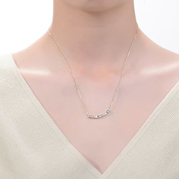 Multi-Color CZ Bar Necklace In 14K Gold Over Sterling Silver