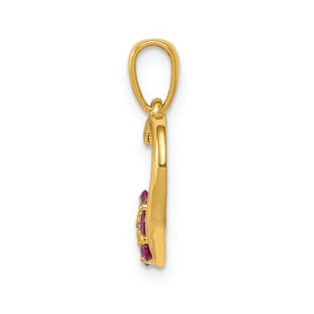 10k Yellow Gold Heart and Flower Pendant with Diamond and 0.21 cttw Ruby Gemstone