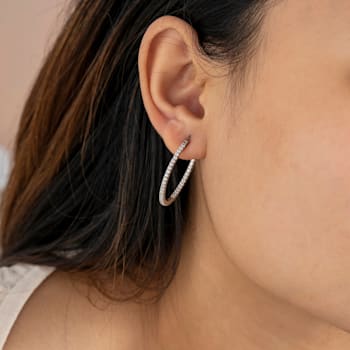White Cubic Zirconia Platinum Over Sterling Silver Hoops 1.32ctw