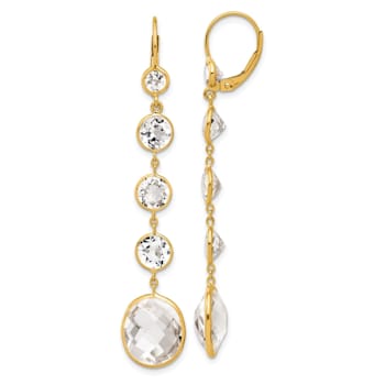 14K Yellow Gold Crystal and White Quartz Leverback Dangle Earrings