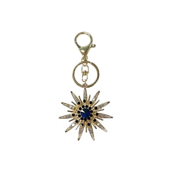 Gold Tone Blue Crystal Celestial Star Keychain