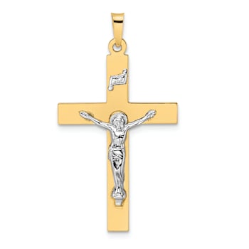 14K Two-tone Gold Solid Polished INRI Crucifix Pendant