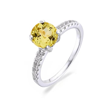 Yellow Lab Created Sapphire with White Topaz Accents Rhodium Over
Sterling Silver Solitaire Ring