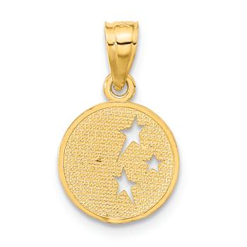 14k Yellow Gold Textured Moon and Stars Pendant