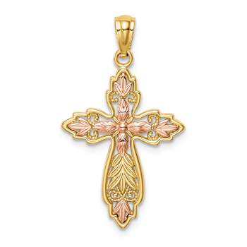 14k Yellow Gold and 14k Rose Gold Textured Cross Pendant