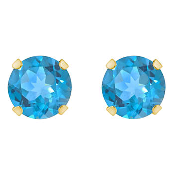 5mm Round Blue Topaz 10k Yellow Gold Stud Earrings