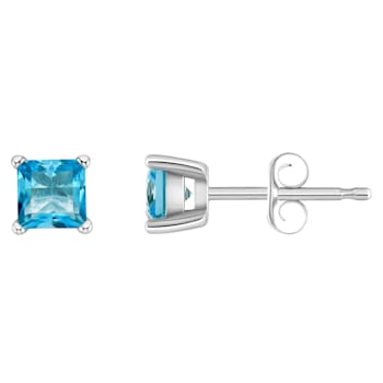 4mm Princess Cut Blue Topaz 14k White Gold Stud Earrings
