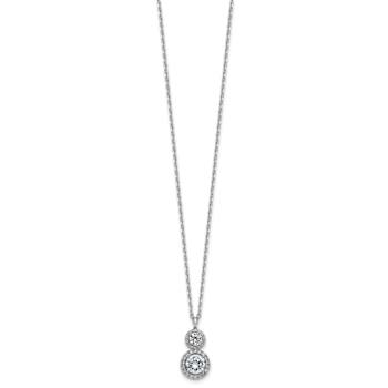 Rhodium Over Sterling Silver Double Round Cubic Zirconia Halo With 2
Inch Extension Necklace