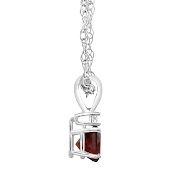 5mm Round Garnet with Diamond Accent 14k White Gold Pendant With Chain