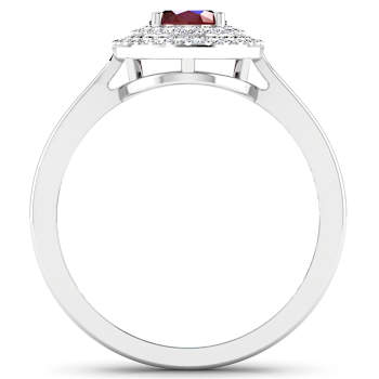 1.11ctw Red Ruby and Diamond 14K White Gold Halo Ring