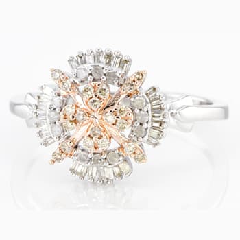Champagne And White Diamond Rhodium & 14K Rose Gold Over Sterling
Silver Cluster Ring 0.33ctw