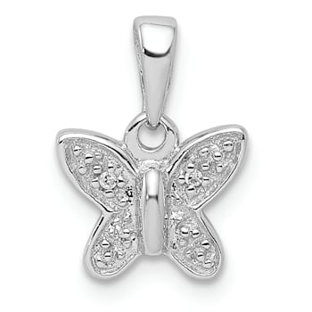 Rhodium Over Sterling Silver Diamond Butterfly Pendant