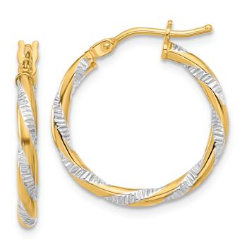 14k Two-tone Polished and Diamond-Cut 3/4" Hoop Earrings