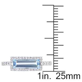 Sky Blue Topaz And White Sapphire East-West Halo Ring In Sterling Silver
