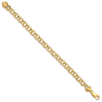 10k Yellow Gold 6.5mm Solid Diamond-Cut Double Link Charm Bracelet