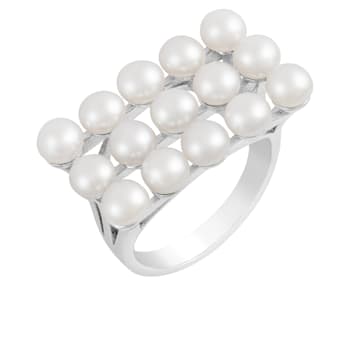 White Cultured Freshwater Pearl Rhodium Over Silver Ring