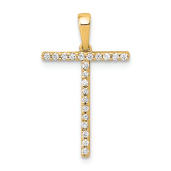 14K Yellow Gold Diamond Letter T Initial Pendant