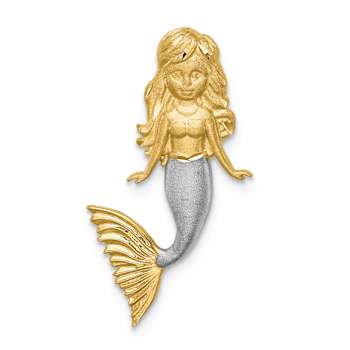 14k Two-tone Gold Brushed Diamond-Cut Mermaid Chain Slide Pendant