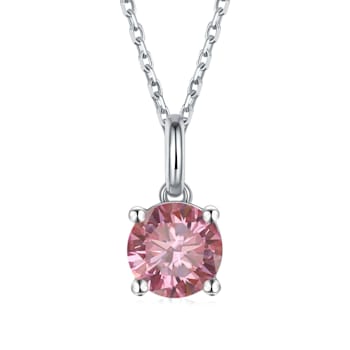 Pink Moissanite Sterling Silver Solitaire Pendant With Chain, 0.50ct