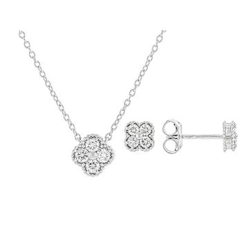 Refined Lab-Grown Diamond Cluster Necklace And Earring Set In Sterling Silver