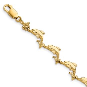 14k Yellow Gold Dolphin Link Bracelet