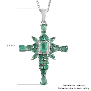 Sterling Silver Zambian Emerald and White Zircon Pendant With Chain 2.15ctw