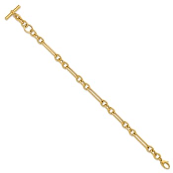 14K Yellow Gold Paperclip and Round Link 8 inch Toggle Bracelet