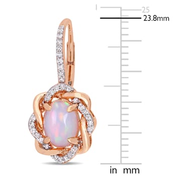 1.5ctw Blue Ethiopian Opal And 0.25ctw Diamond 10k Rose Gold Earrings