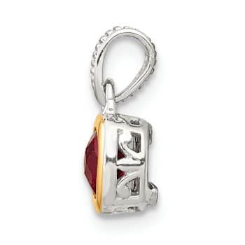 Rhodium Over Sterling Silver with 14k Accent Lab Created Ruby Pendant