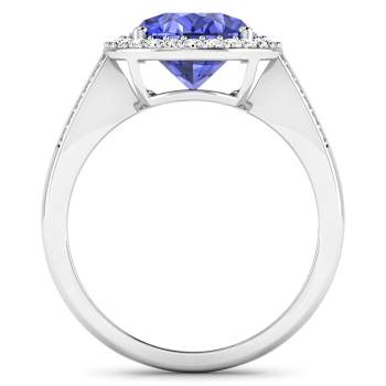 3.82 ctw Oval Violet Tanzanite and Diamond 14K White Gold Split Shank
Halo Ring
