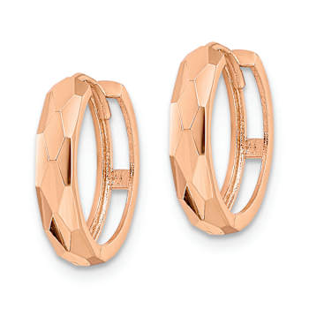 14k Rose Gold 9/16" Polished Faceted Hinged Hoop Earrings
