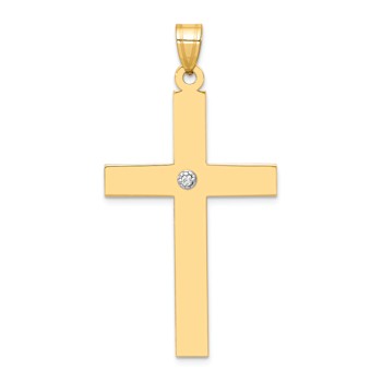 14k Yellow Gold Polished Diamond Cross Pendant