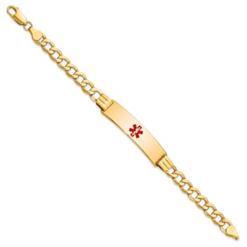 14k Yellow Gold Medical Red Enamel Curb Link ID Bracelet