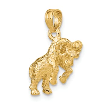 14k Yellow Gold 3D Textured Aries Zodiac pendant