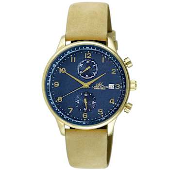 Adee Kaye Men's Maze Tan Leather Strap Watch