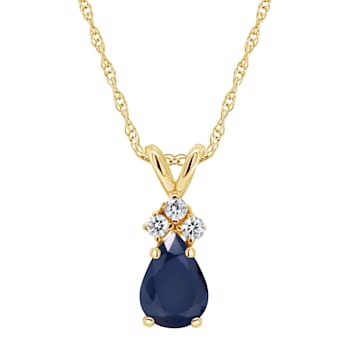 7x5mm Pear Shape Sapphire with Diamond Accents 14k Yellow Gold Pendant
With Chain
