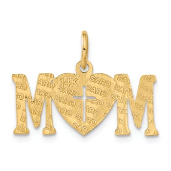 14k Yellow Gold Polished MOM with Cross pendant