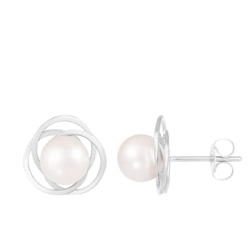 White Cultured Akoya Pearl 14k White Gold Earrings 6.5-7mm