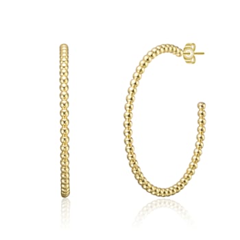 Textured Bead C-Hoop Earrings In 14K Gold Over Brass