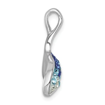 Rhodium Over Sterling Silver Polished Crystal Whales Tail Pendant