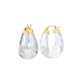 14K Yellow Gold Over Sterling Silver Clear Chunky Bucket Acrylic Hoops