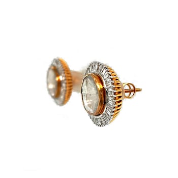 1.94 Ctw Diamond Slice and 1.70 Ctw White Diamond Earring in 18K YG