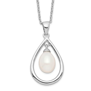 Rhodium Over Sterling Silver 7-8mm White Freshwater Cultured Pearl
Pendant Necklace