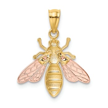 14k Tri-color Gold Polished & Textured Bee Pendant