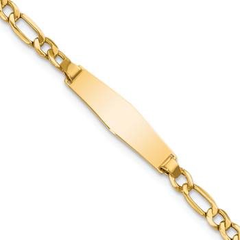 14k Yellow Gold Soft Diamond Shape Figaro Link ID Bracelet