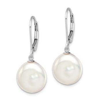 Rhodium Over Sterling Silver 12-13mm Freshwater Cultured Coin Pearl
Leverback Earrings