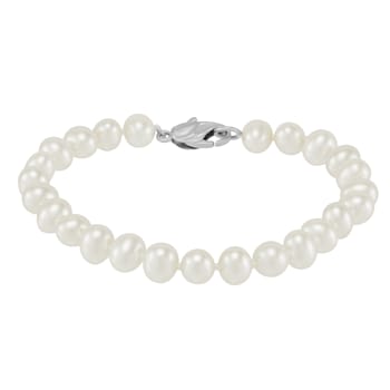 White Freshwater Pearl Necklace, Bracelet with Round Stud Earrings
Sterling Silver Jewelry Set