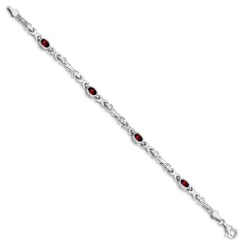 Rhodium Over 10k White Gold Garnet 4 Stone Bracelet